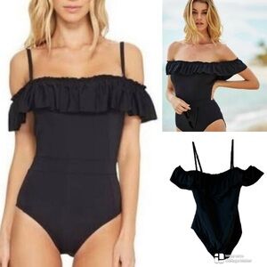 Bleu Rod Beattie Black Ruffled One Piece Swimsuit